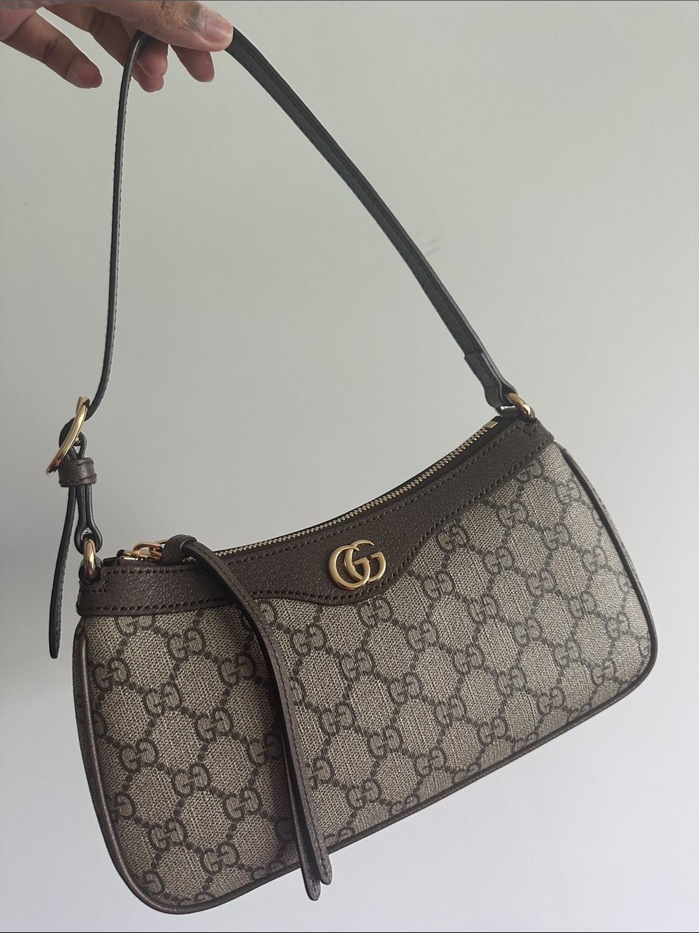 Gucci Beige and Brown GG Canvas Shoulder Bag with Gold Hardware